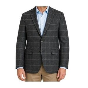 Allen Edmonds Mens 46 REG Charcoal Windowpane Wool Cashmere Blazer